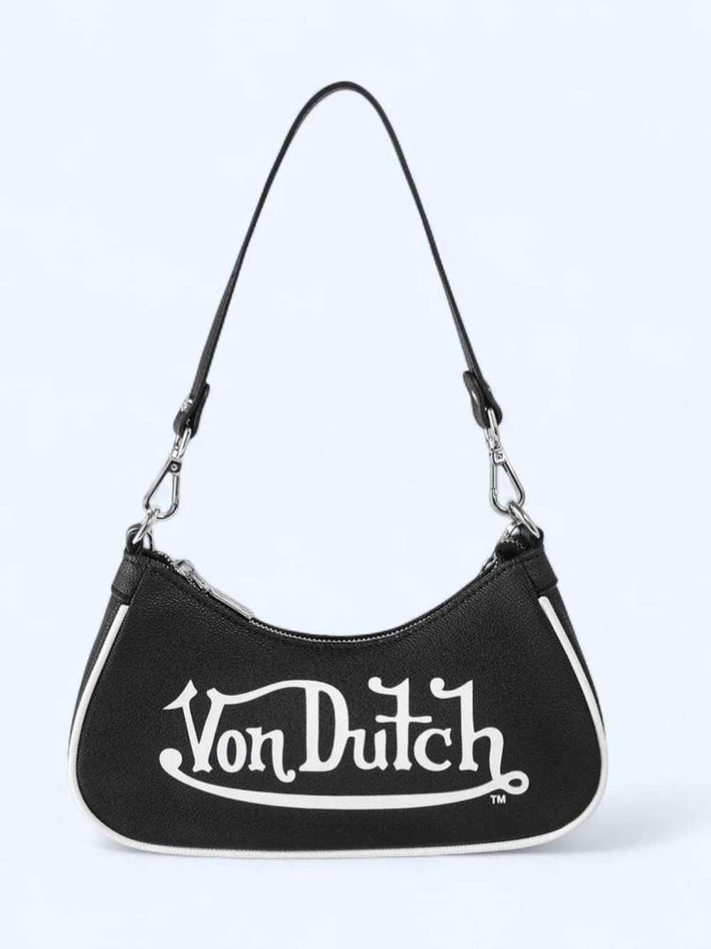 Von Dutch Black and White Logo Shoulder Bag